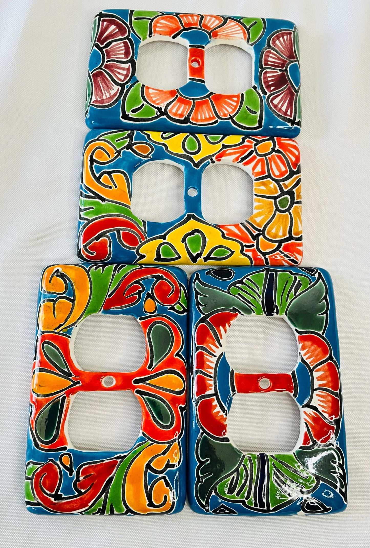 2 Talavera Mexican Pottery Outlet Covers: Hand-Painted Wall Art (3" x 5")