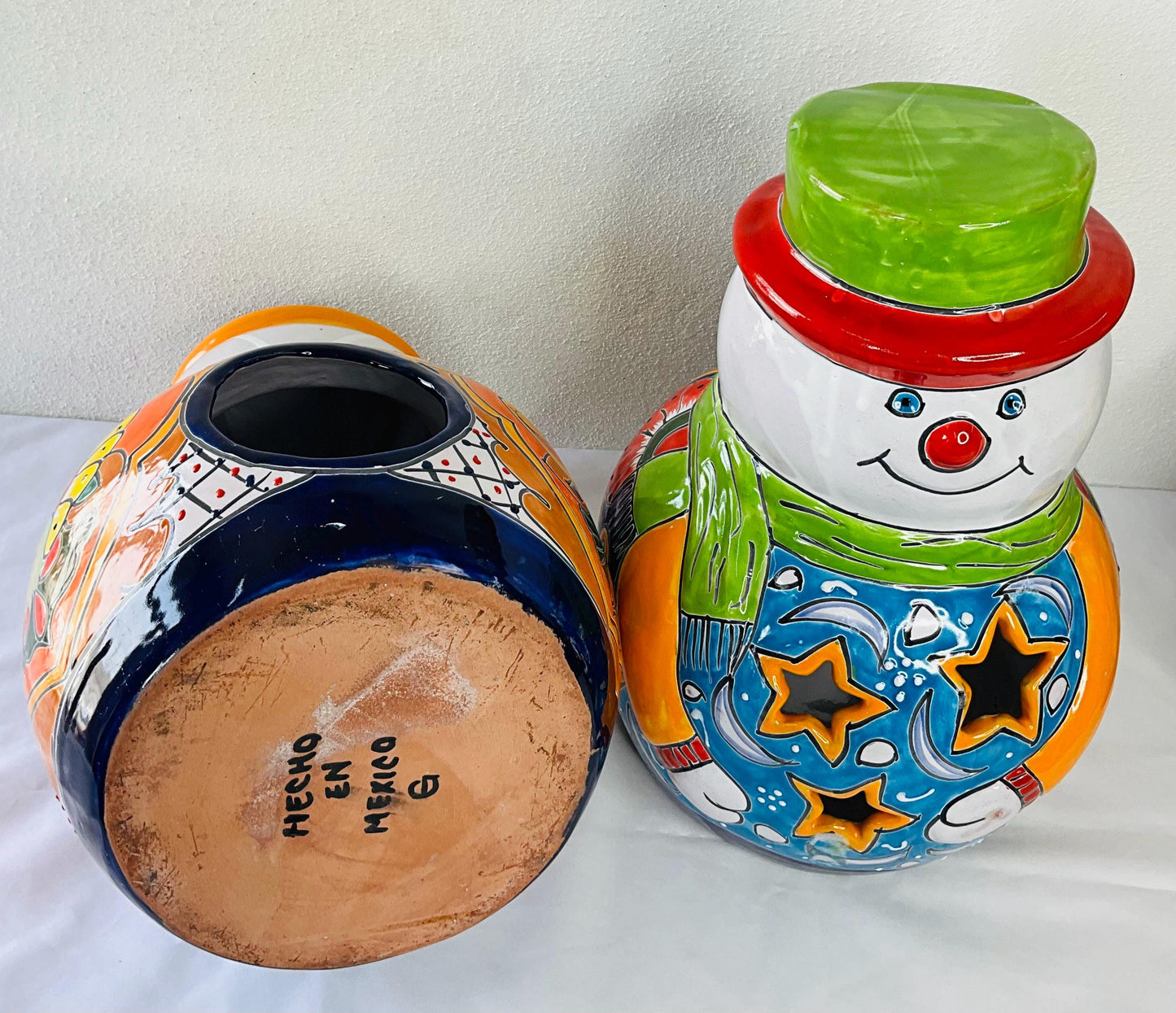 Hand-Painted Talavera Snowman: Mexican Folk Art Christmas Decor
