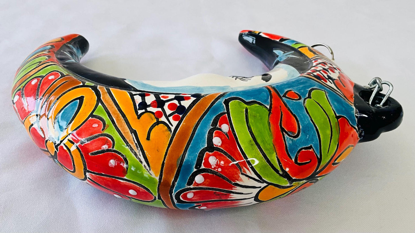 Handmade Talavera Moon Wall Decor, Colorful Mexican Art