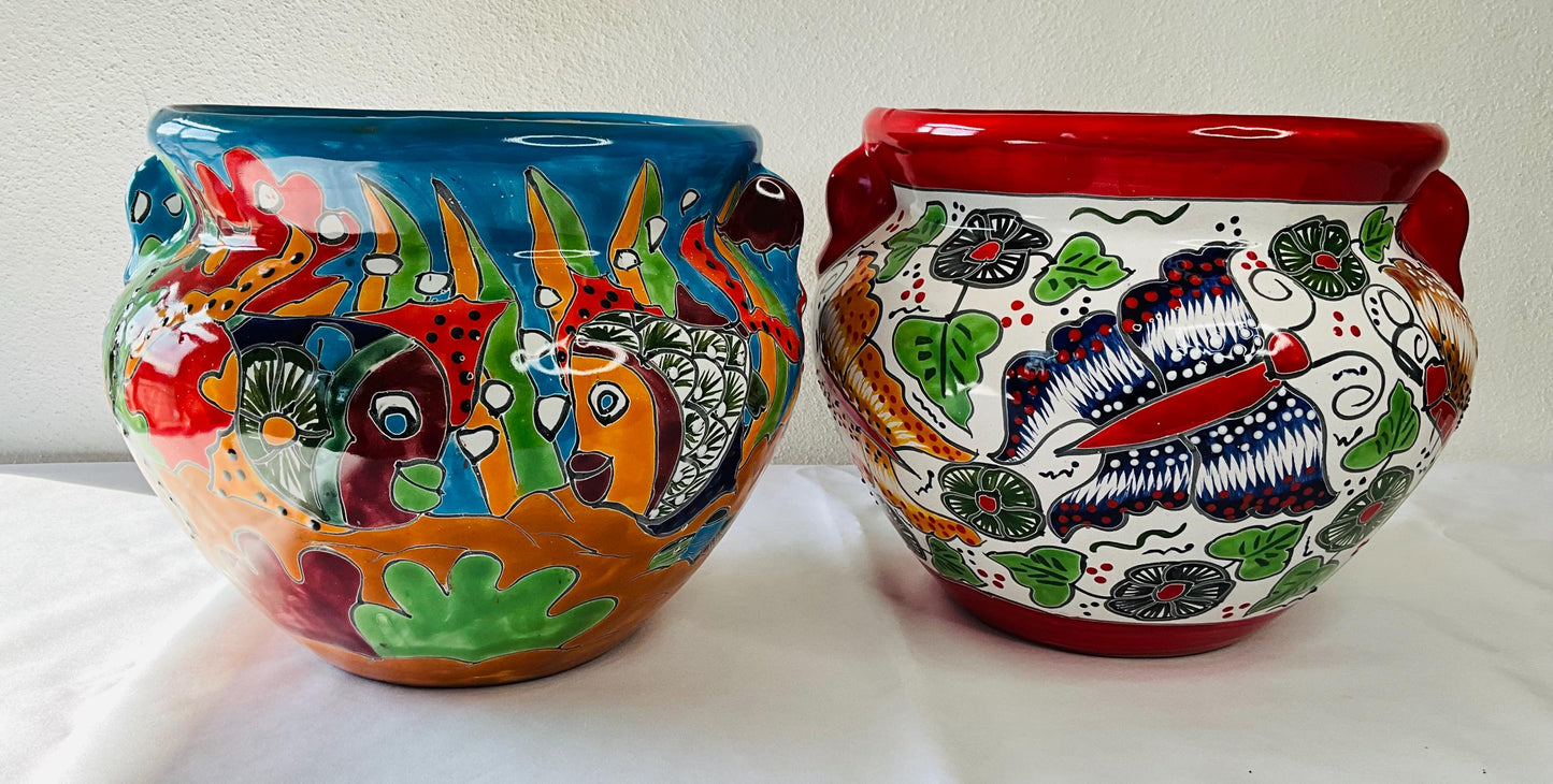 Small flower pot Blue and white Talavera Style