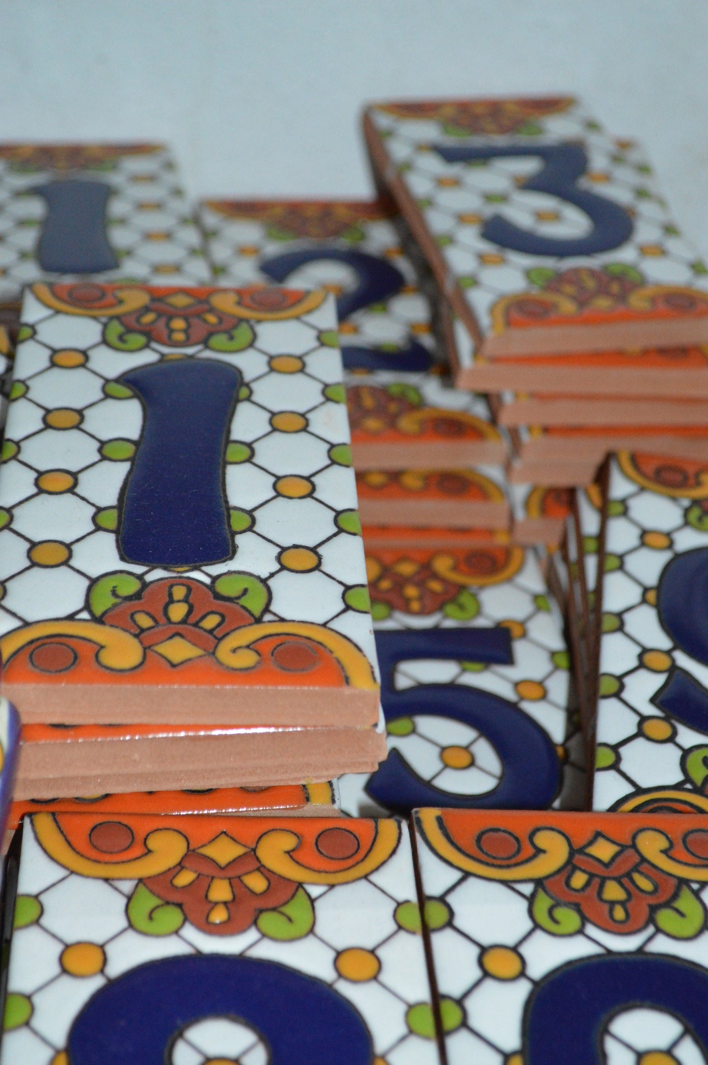 Handmade Ceramic Tile House Number: Rustic Orange