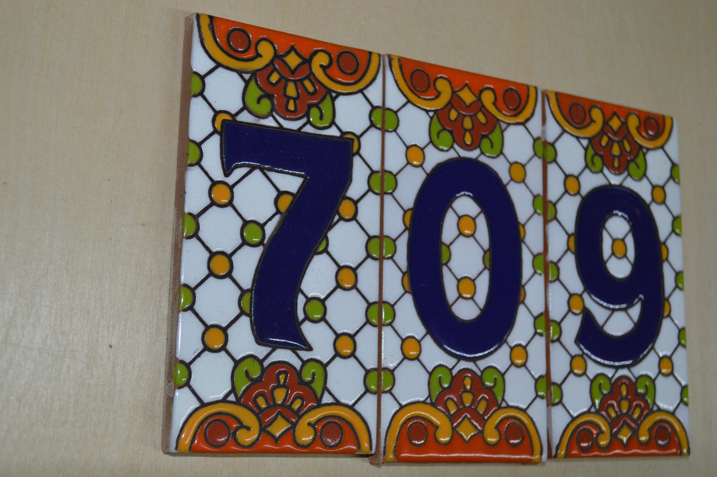 Handmade Ceramic Tile House Number: Rustic Orange