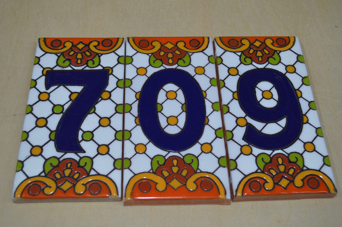 Handmade Ceramic Tile House Number: Rustic Orange