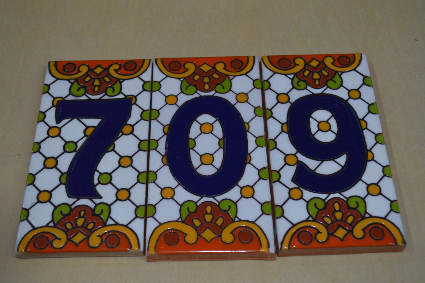 Handmade Ceramic Tile House Number: Rustic Orange