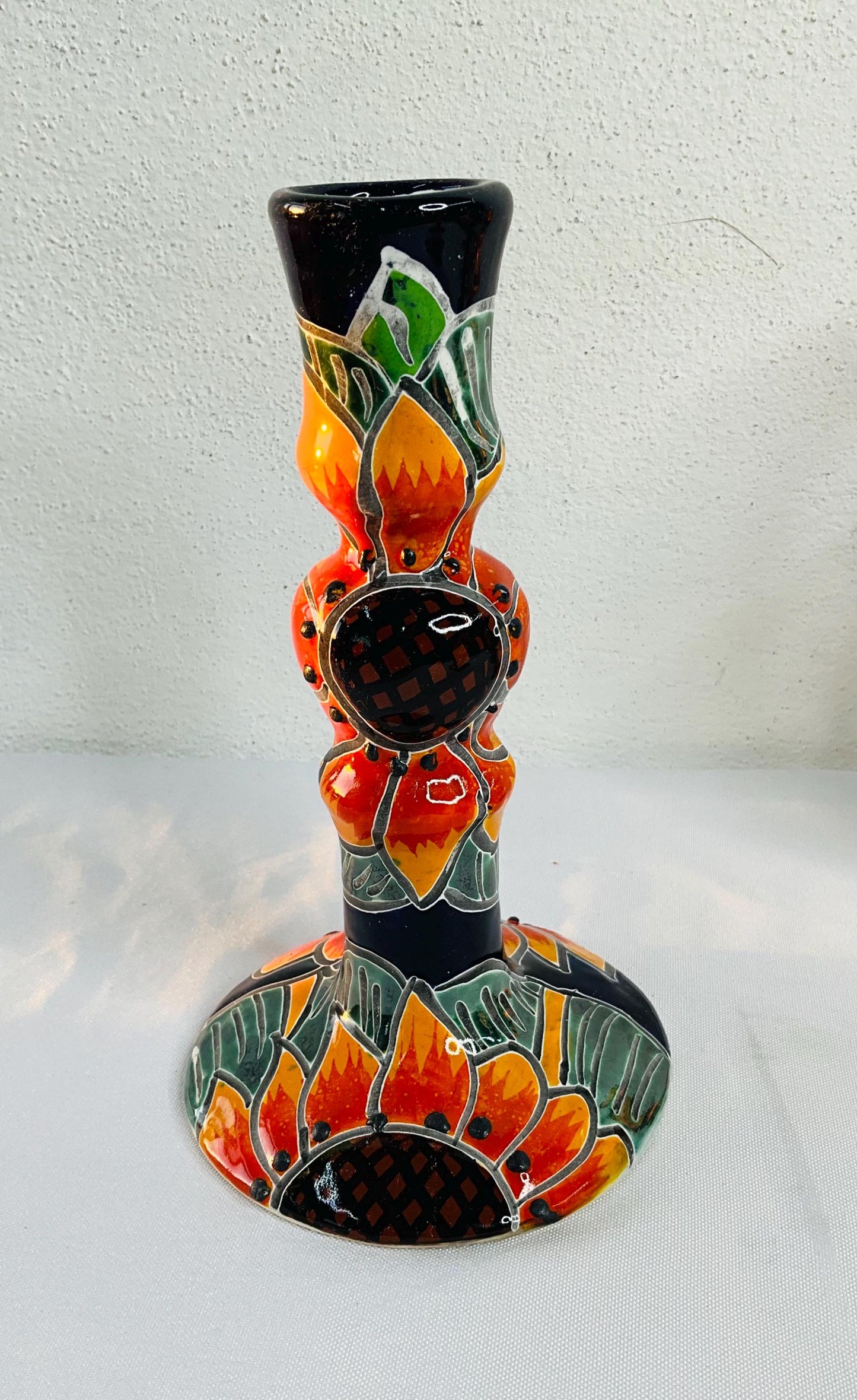 Hand-Painted Talavera Candelabra: Mexican Folk Art Candle Holder