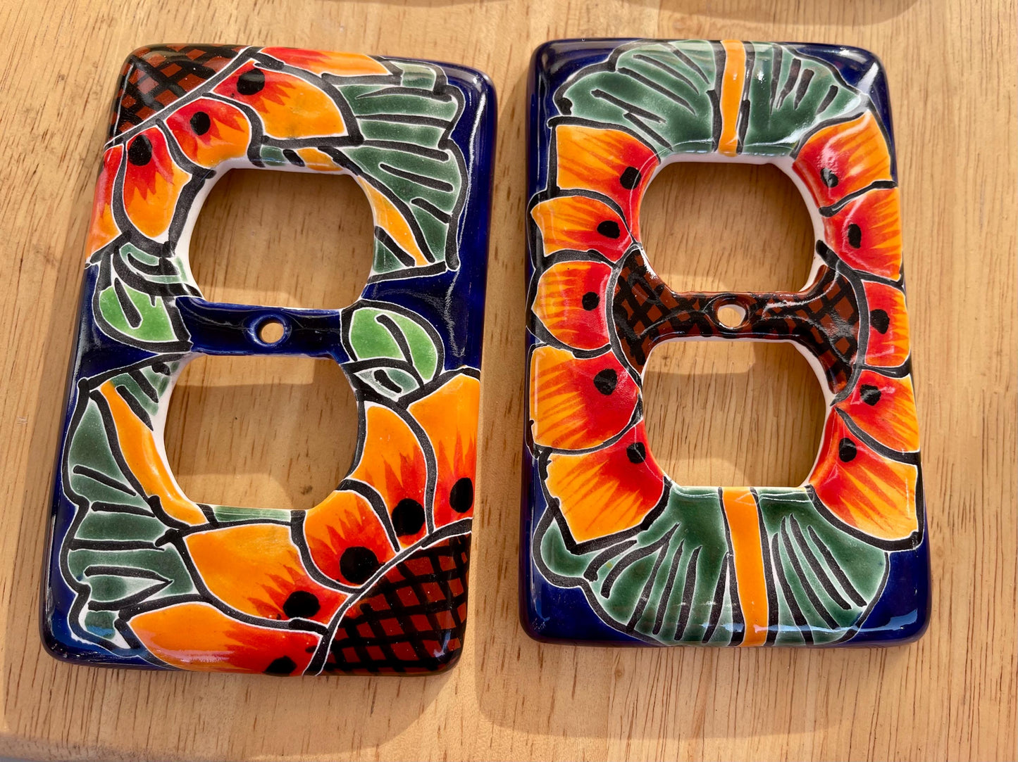 2 Talavera Mexican Pottery Outlet Covers: Hand-Painted Wall Art (3" x 5")