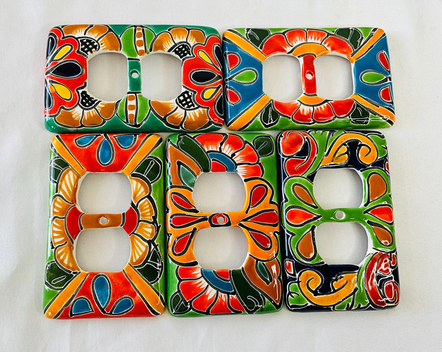 2 Talavera Mexican Pottery Outlet Covers: Hand-Painted Wall Art (3" x 5")