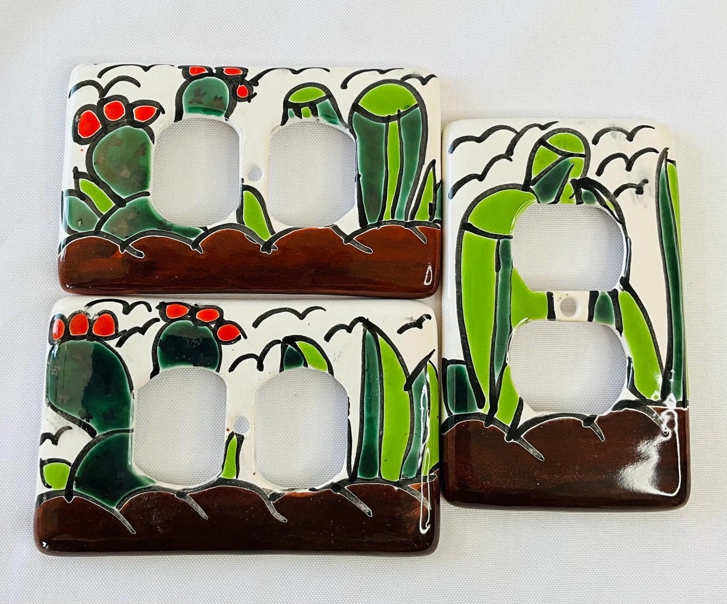2 Talavera Mexican Pottery Outlet Covers: Hand-Painted Wall Art (3" x 5")
