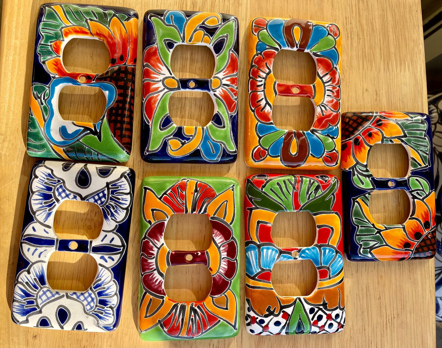 2 Talavera Mexican Pottery Outlet Covers: Hand-Painted Wall Art (3" x 5")