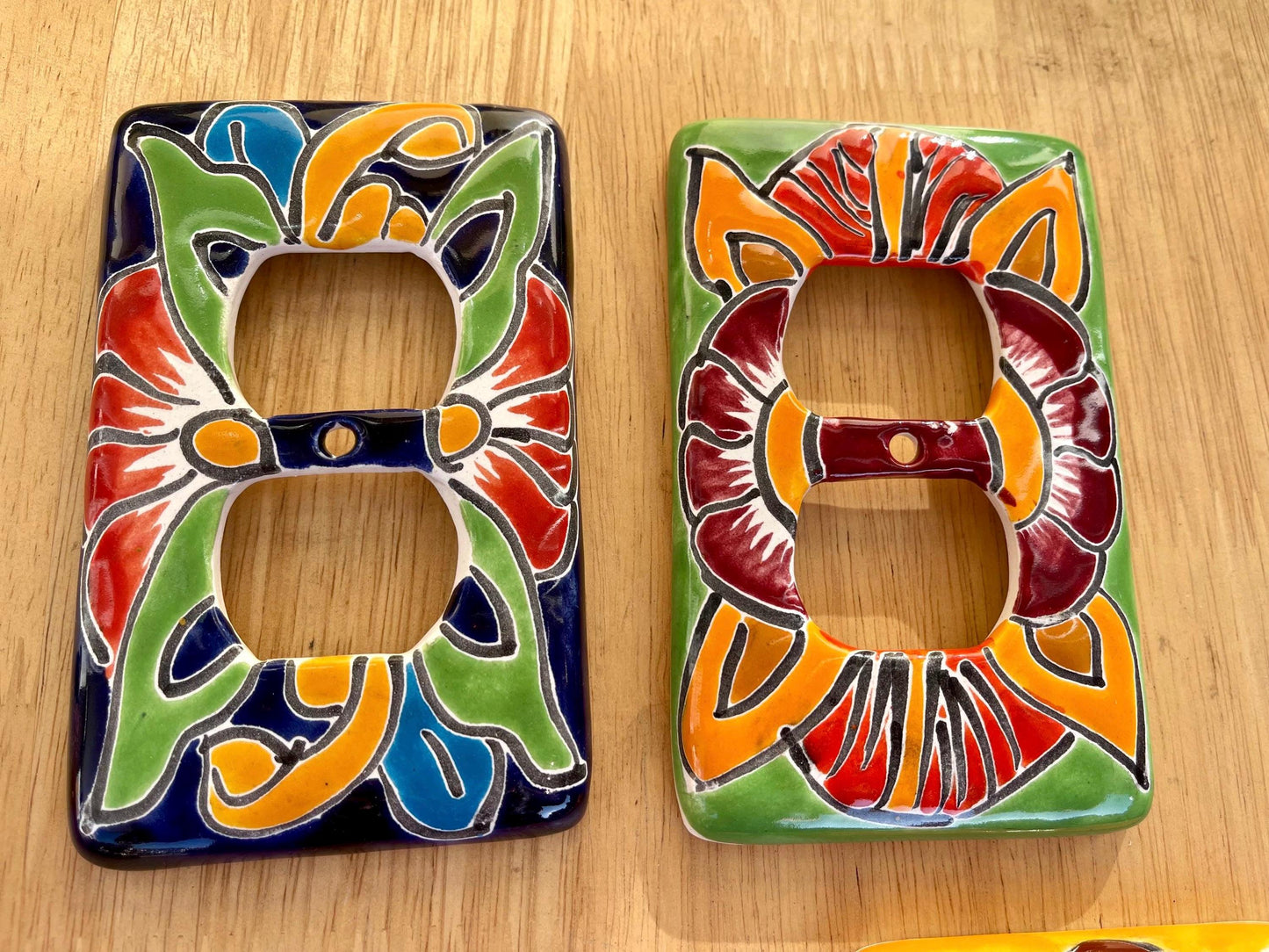 2 Talavera Mexican Pottery Outlet Covers: Hand-Painted Wall Art (3" x 5")