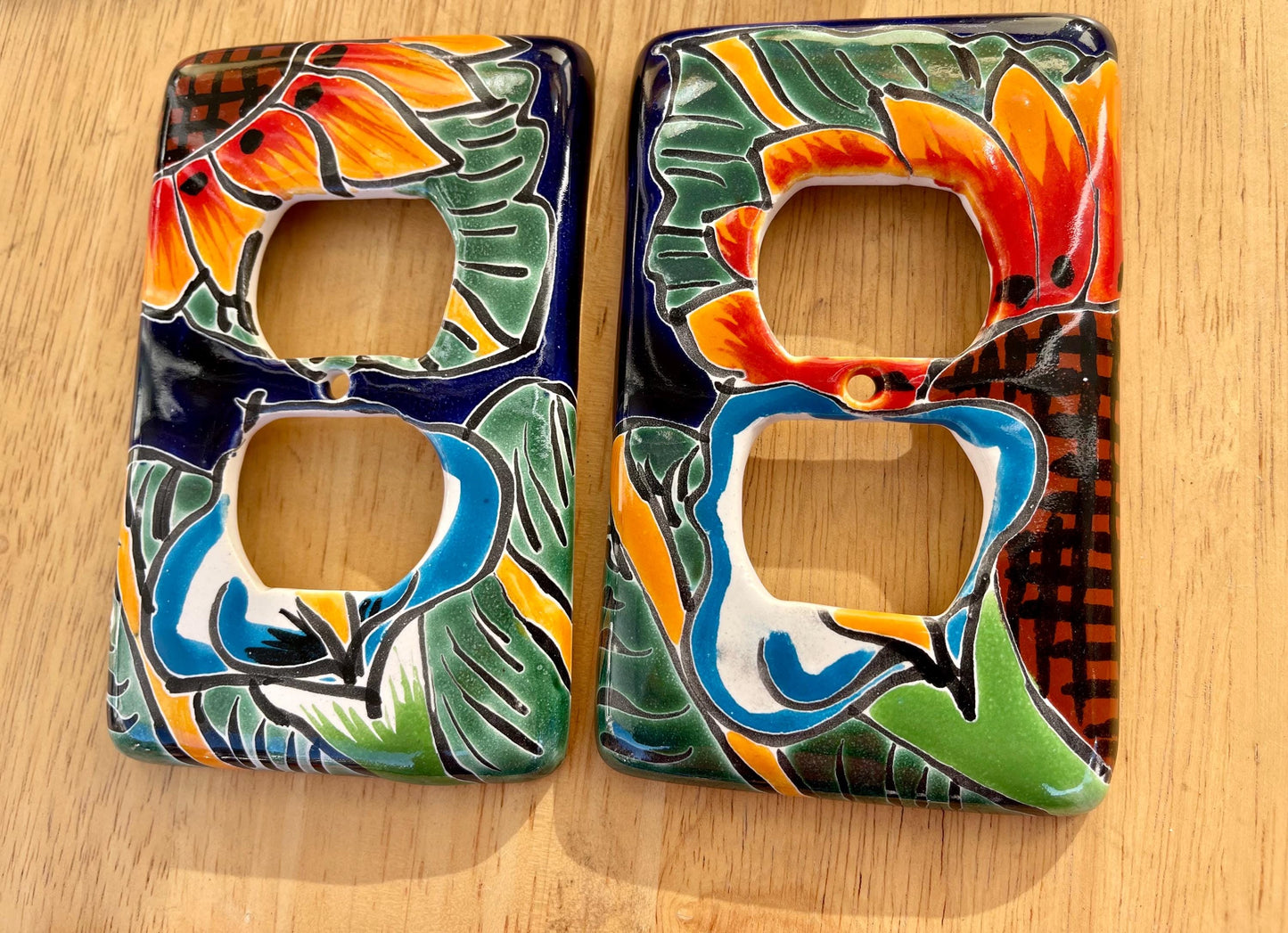 2 Talavera Mexican Pottery Outlet Covers: Hand-Painted Wall Art (3" x 5")