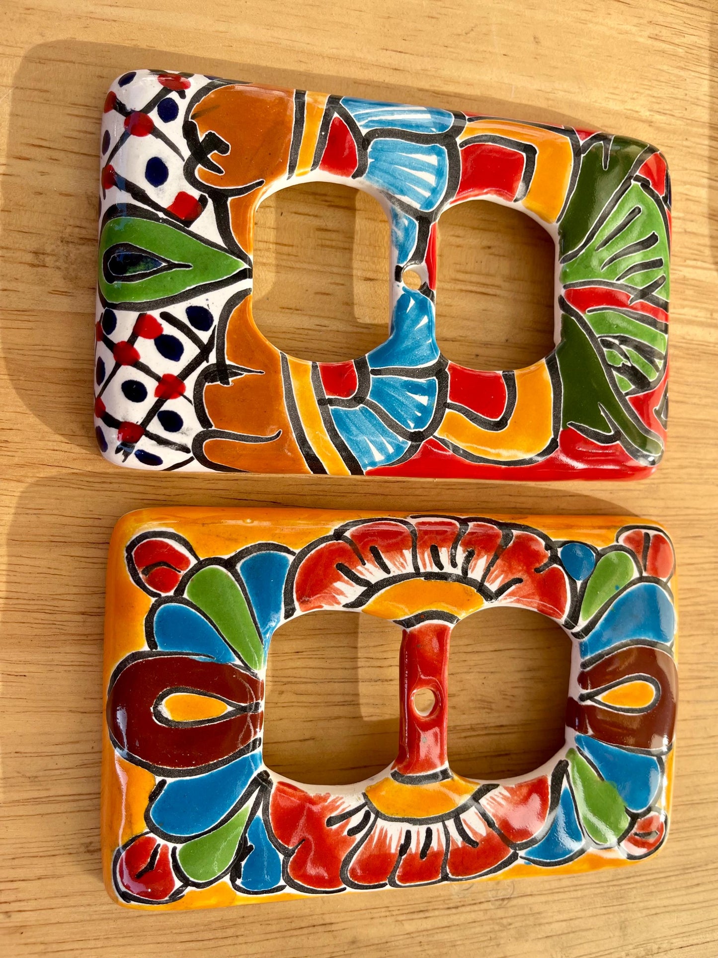 2 Talavera Mexican Pottery Outlet Covers: Hand-Painted Wall Art (3" x 5")