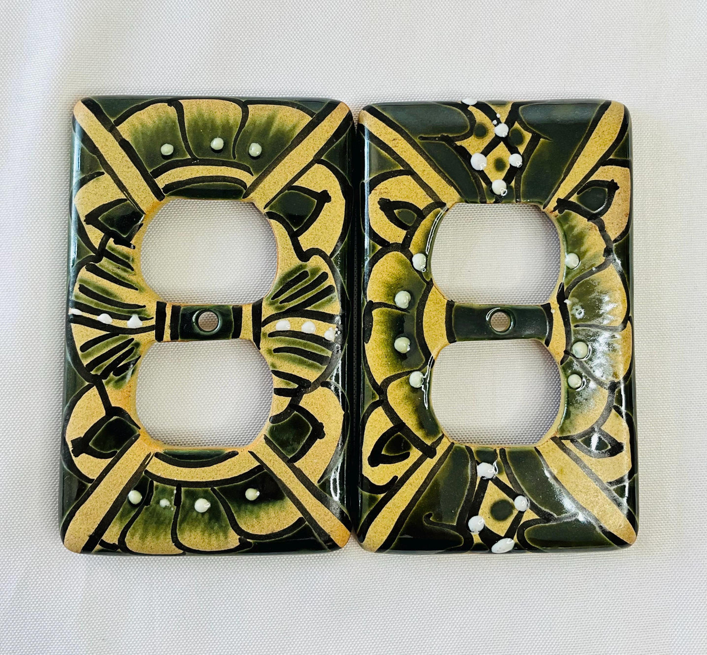 2 Talavera Mexican Pottery Outlet Covers: Hand-Painted Wall Art (3" x 5")