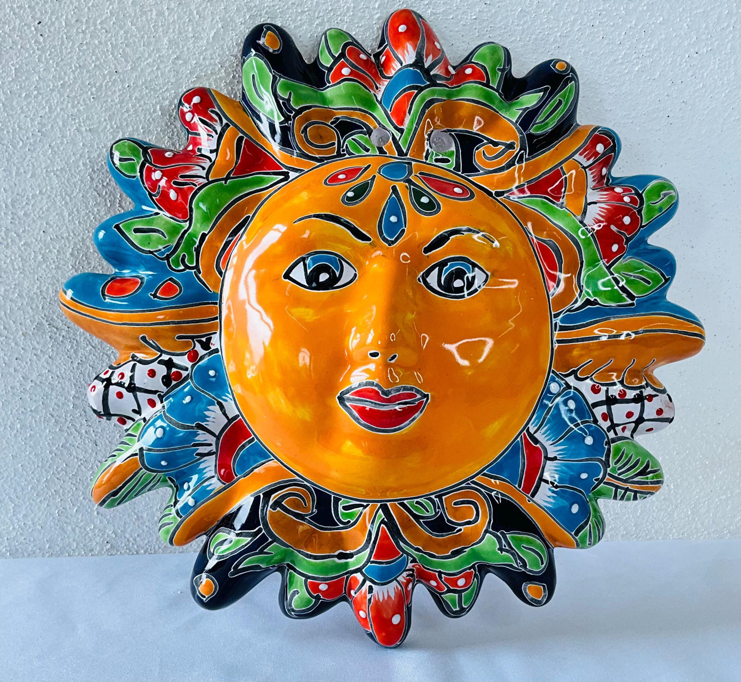Handmade Talavera Sun Wall Decor: Colorful Mexican Art