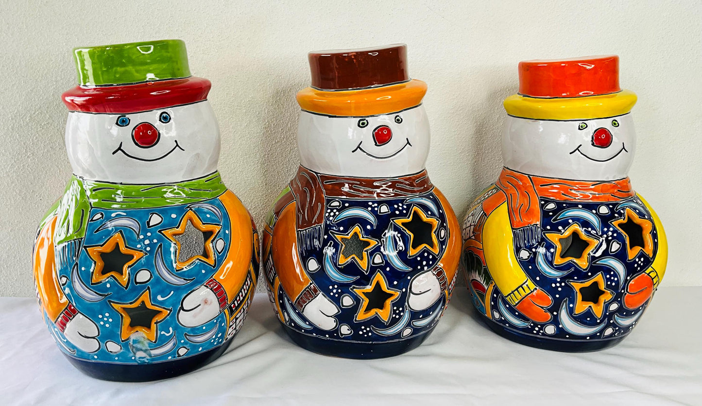Hand-Painted Talavera Snowman: Mexican Folk Art Christmas Decor