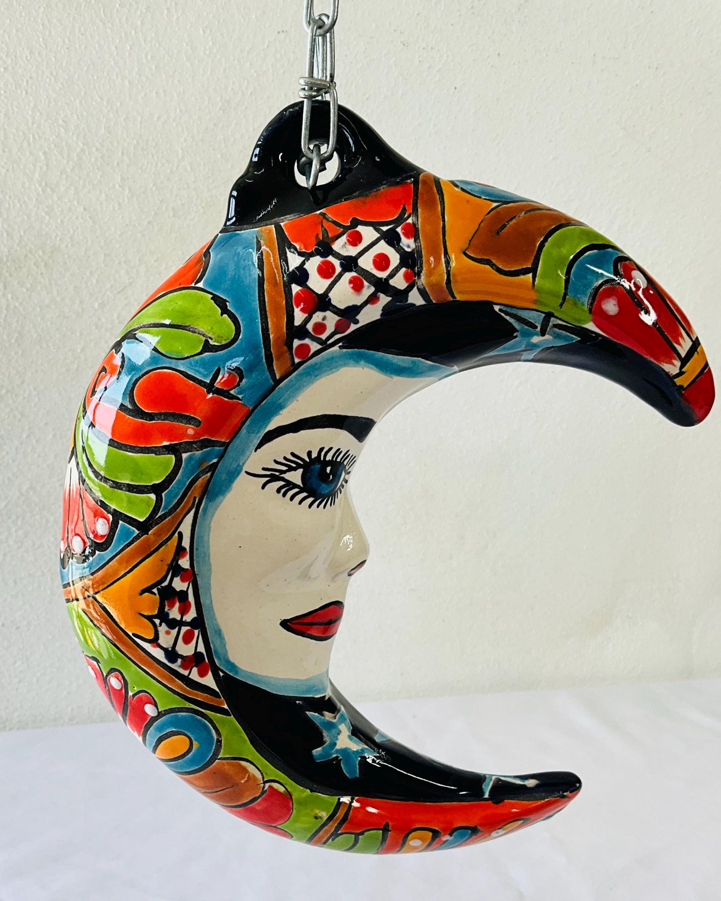 Handmade Talavera Moon Wall Decor, Colorful Mexican Art