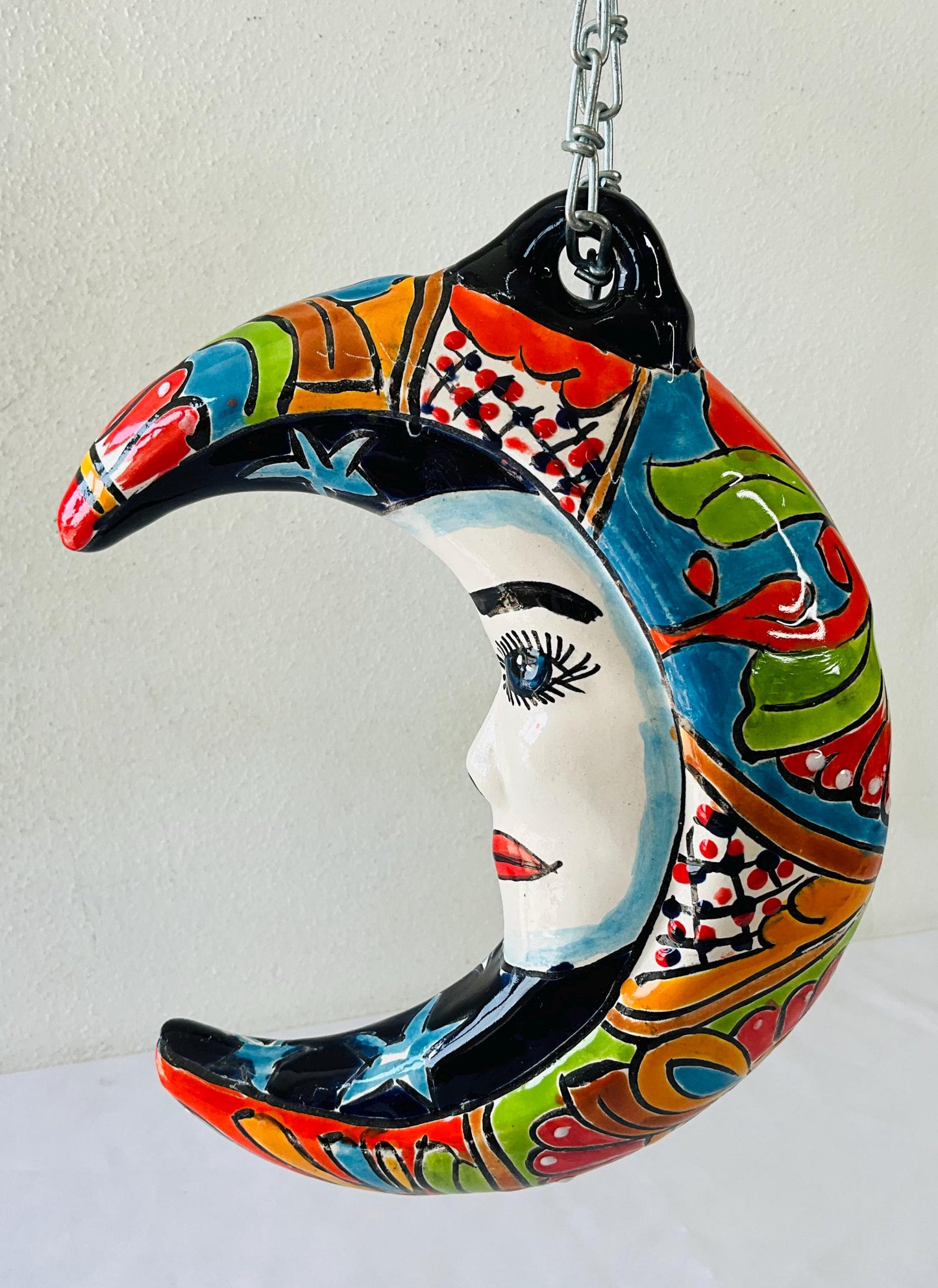 Handmade Talavera Moon Wall Decor, Colorful Mexican Art