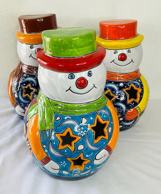 Hand-Painted Talavera Snowman: Mexican Folk Art Christmas Decor