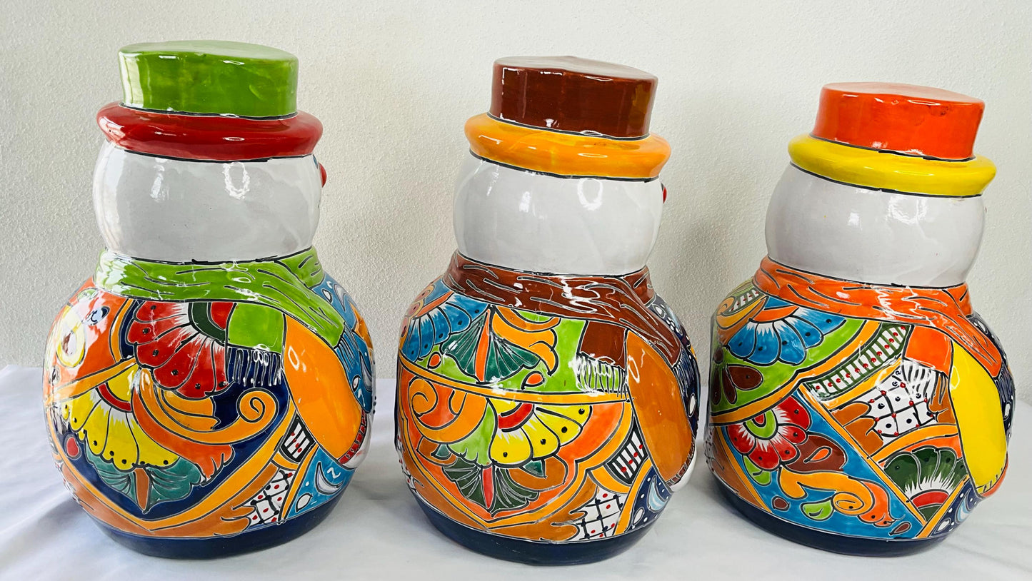 Hand-Painted Talavera Snowman: Mexican Folk Art Christmas Decor