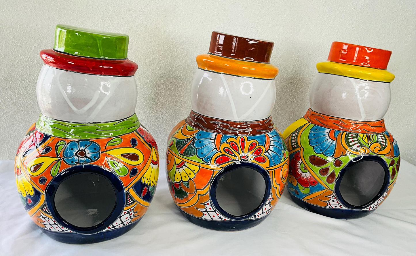 Hand-Painted Talavera Snowman: Mexican Folk Art Christmas Decor