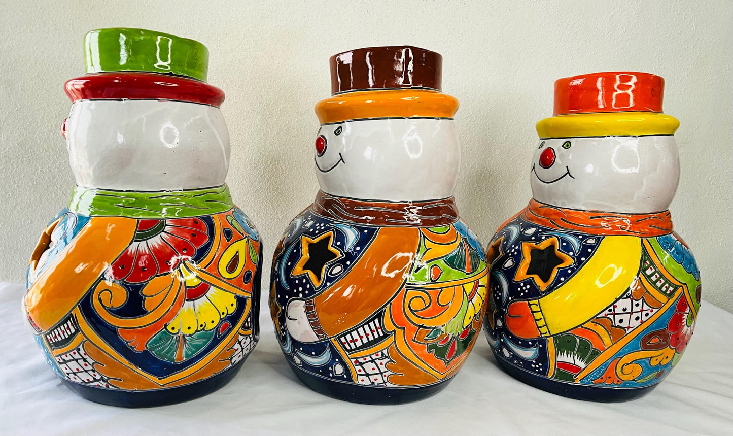 Hand-Painted Talavera Snowman: Mexican Folk Art Christmas Decor