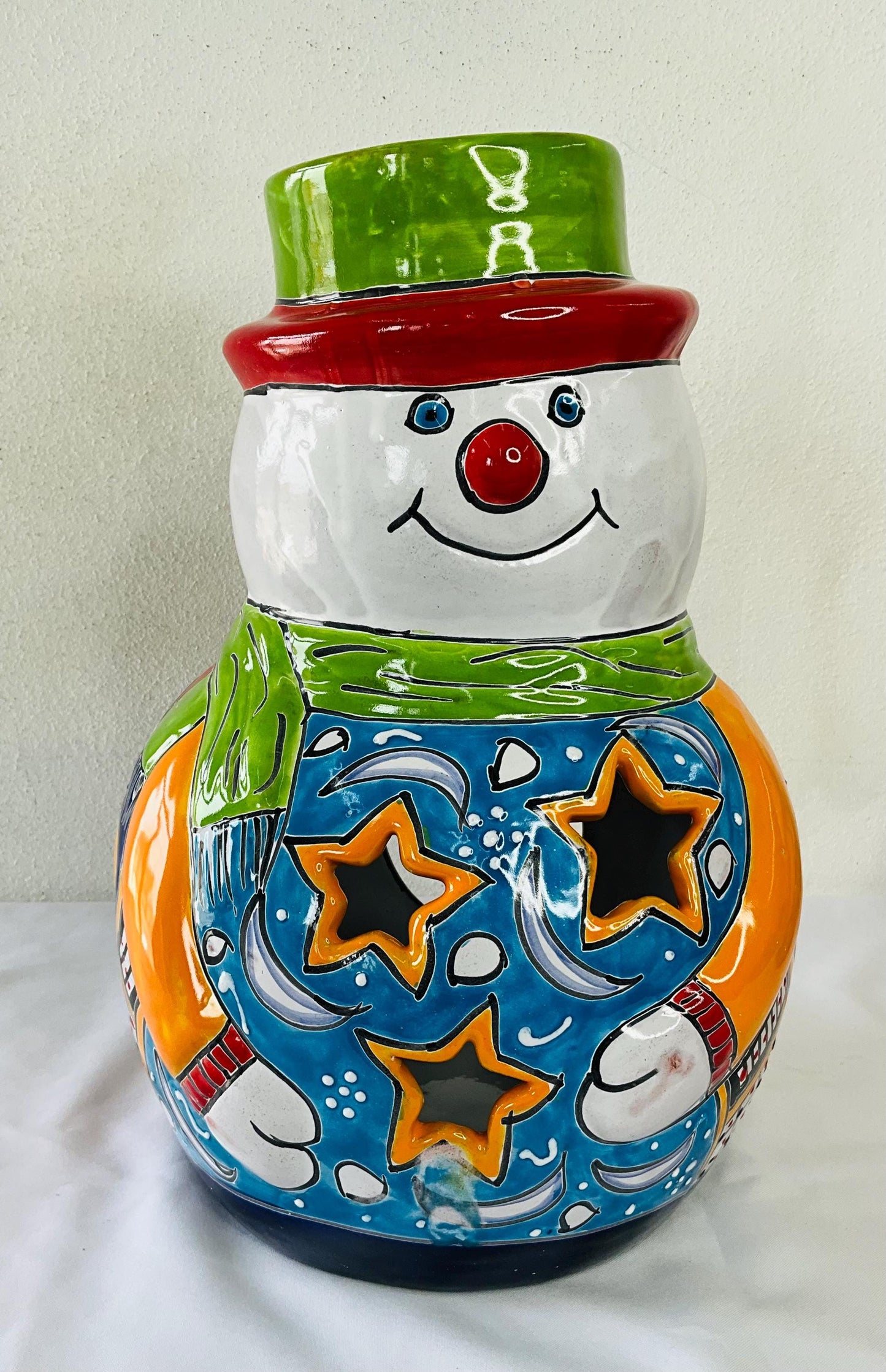 Hand-Painted Talavera Snowman: Mexican Folk Art Christmas Decor