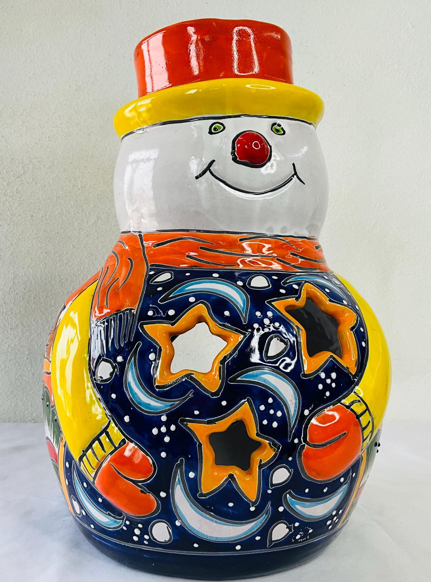 Hand-Painted Talavera Snowman: Mexican Folk Art Christmas Decor