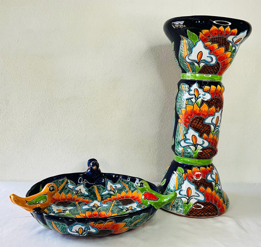 Talavera mexicana. Baño del pájaro de  cerámica