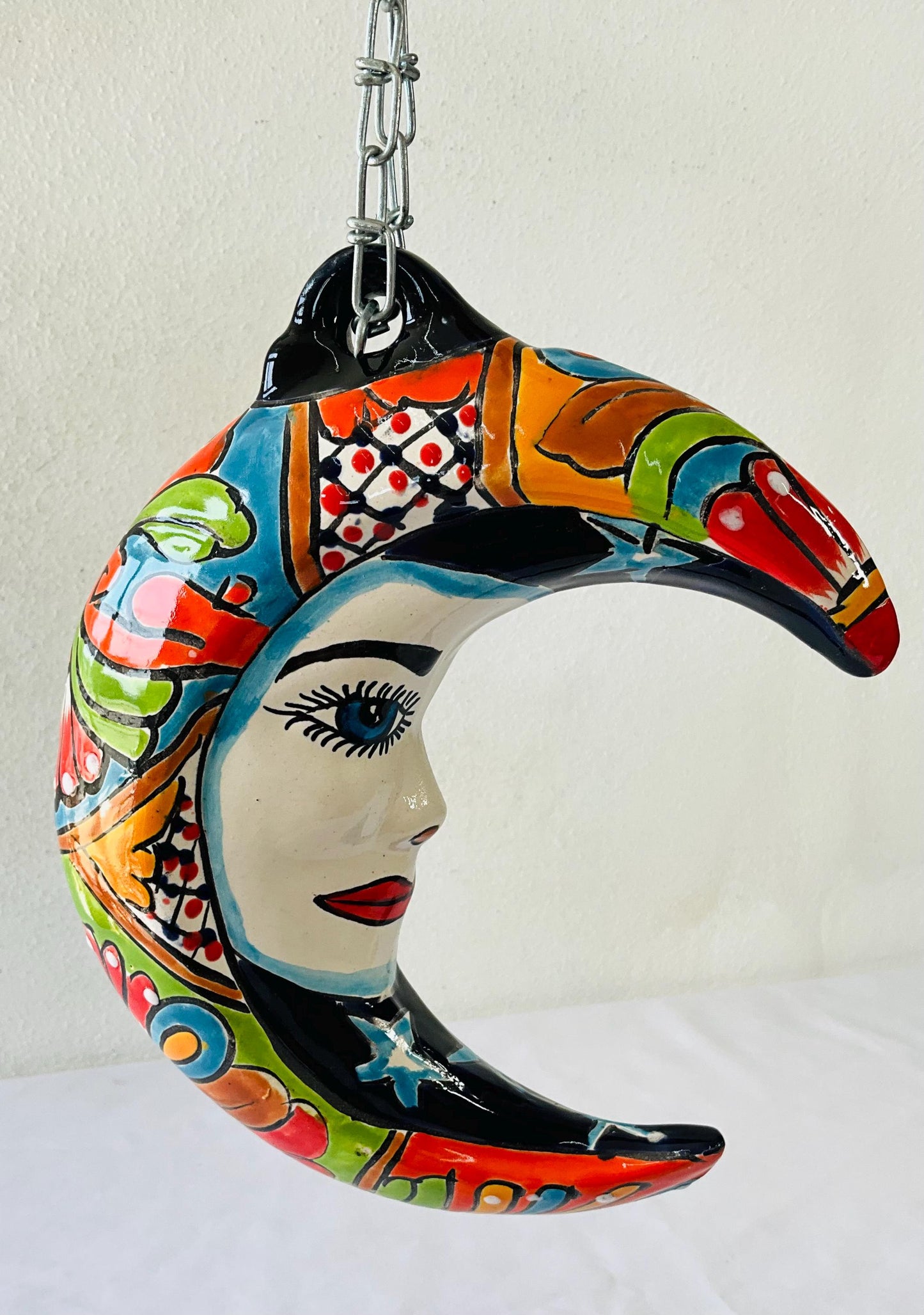 Handmade Talavera Moon Wall Decor, Colorful Mexican Art