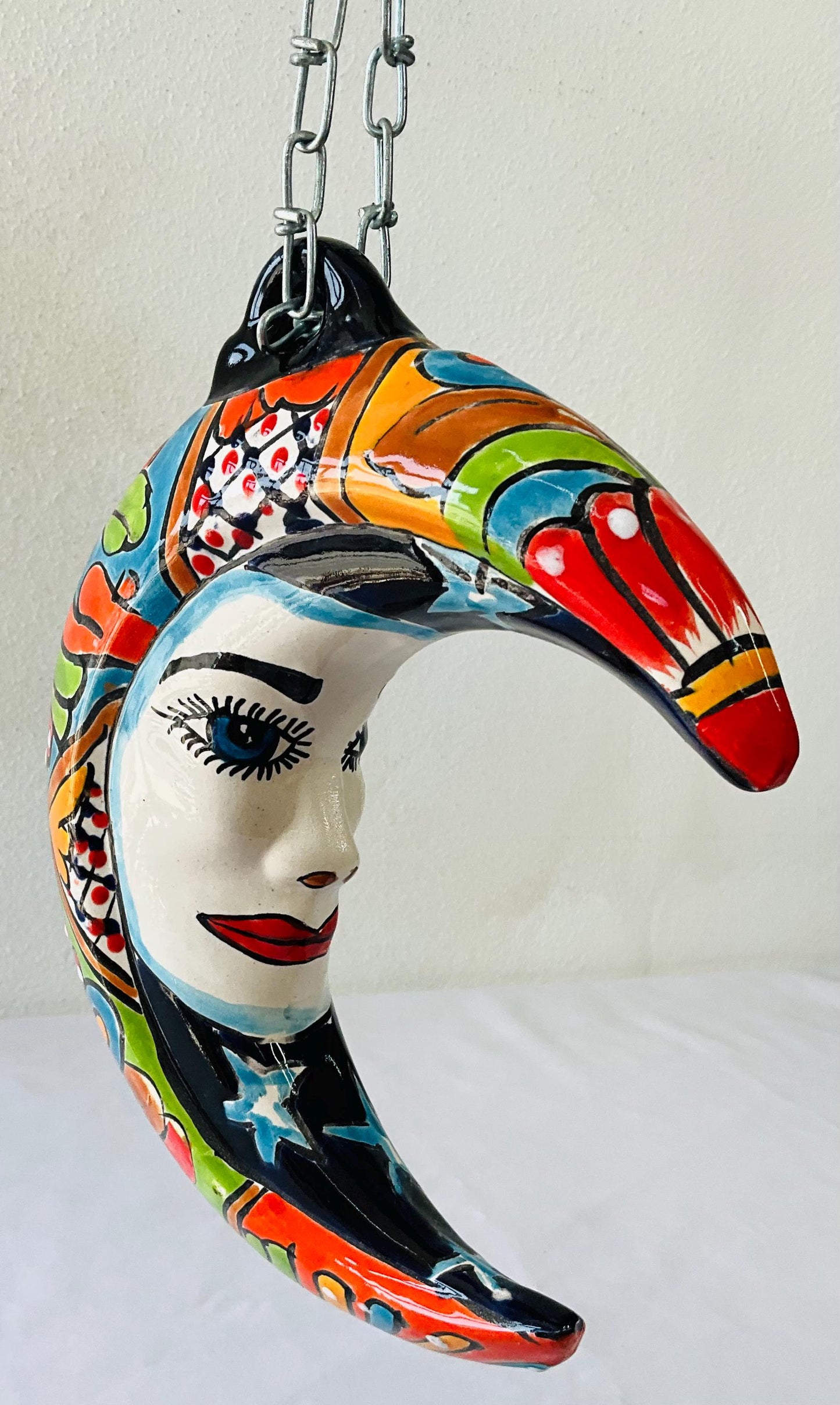 Handmade Talavera Moon Wall Decor, Colorful Mexican Art