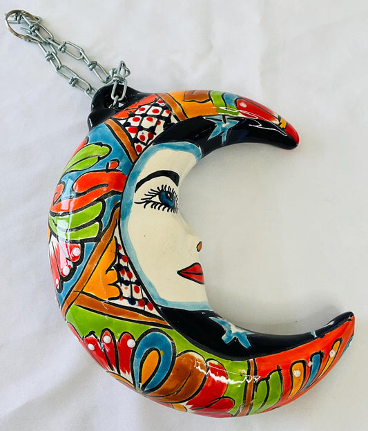 Handmade Talavera Moon Wall Decor, Colorful Mexican Art