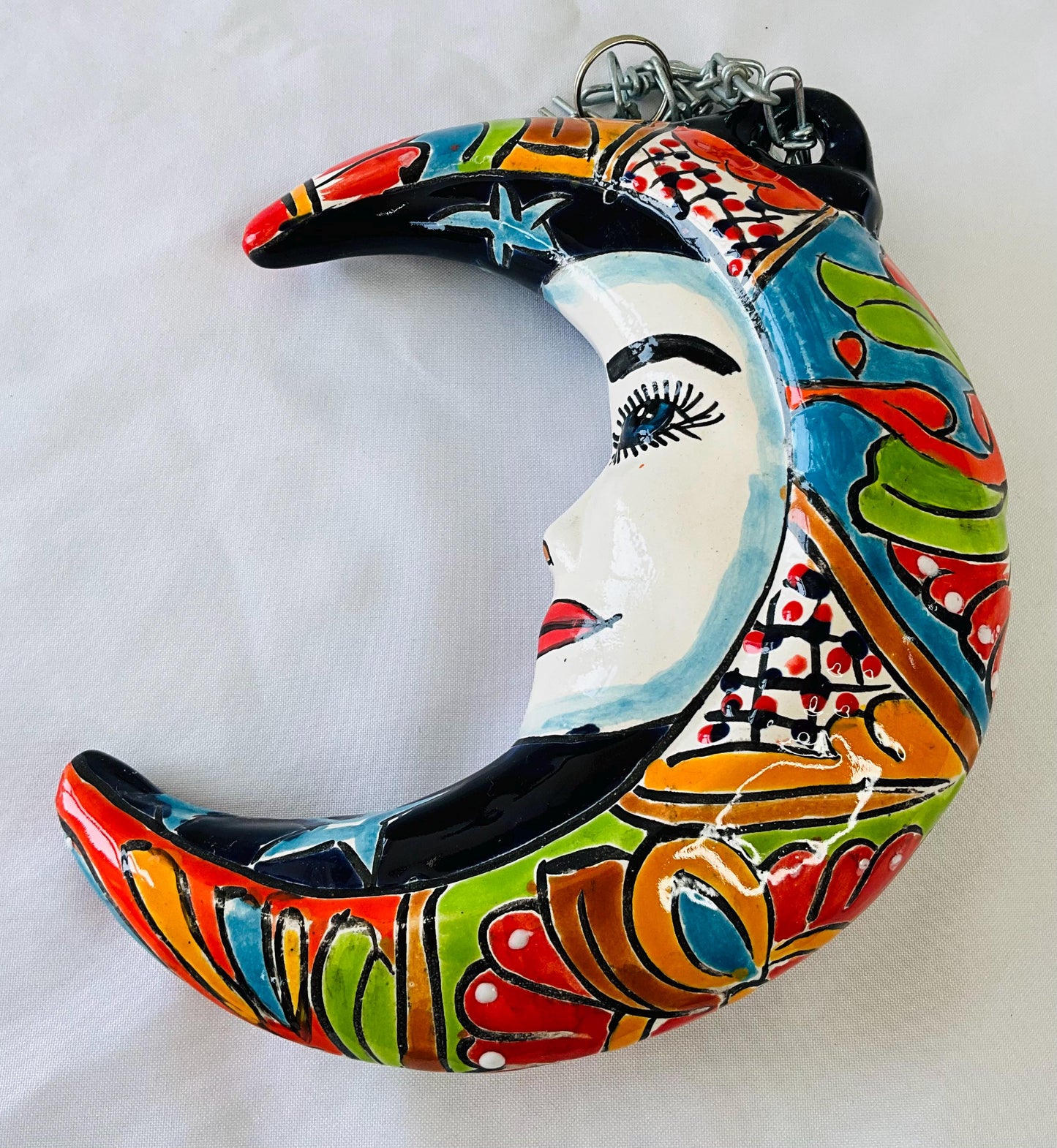 Handmade Talavera Moon Wall Decor, Colorful Mexican Art