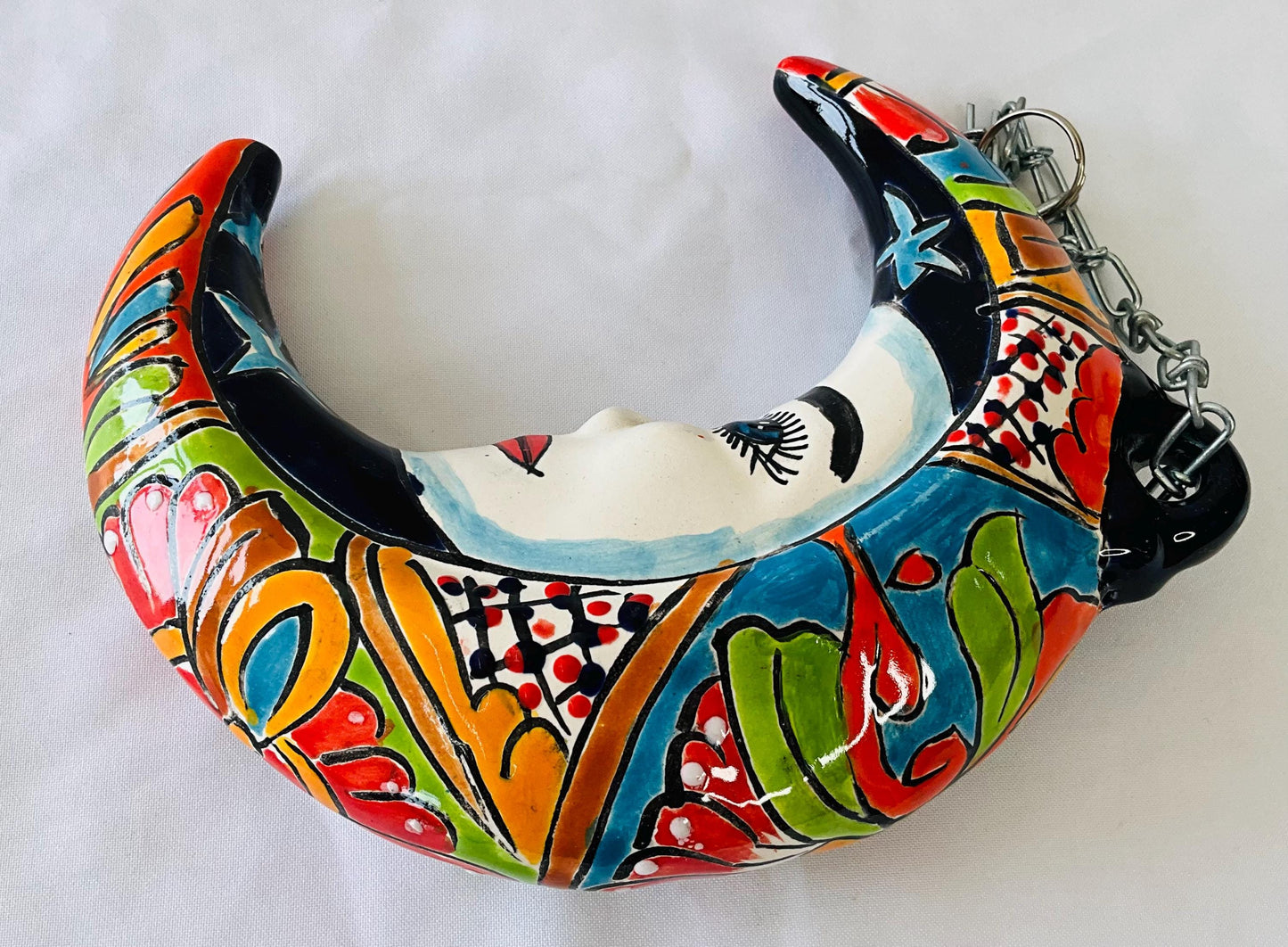 Handmade Talavera Moon Wall Decor, Colorful Mexican Art