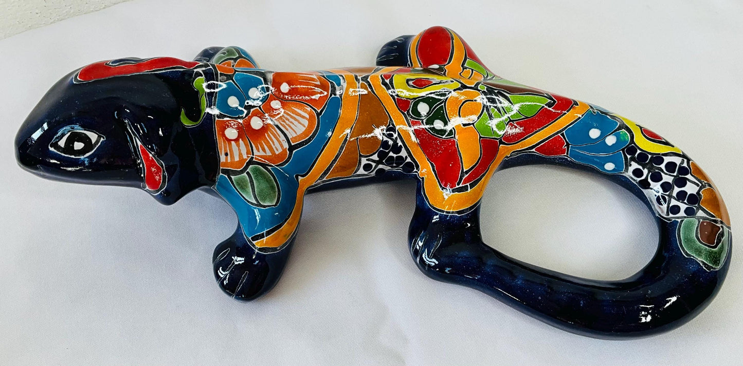 Talavera Iguana Wall Decor: Mexican Folk Art, 13 inch
