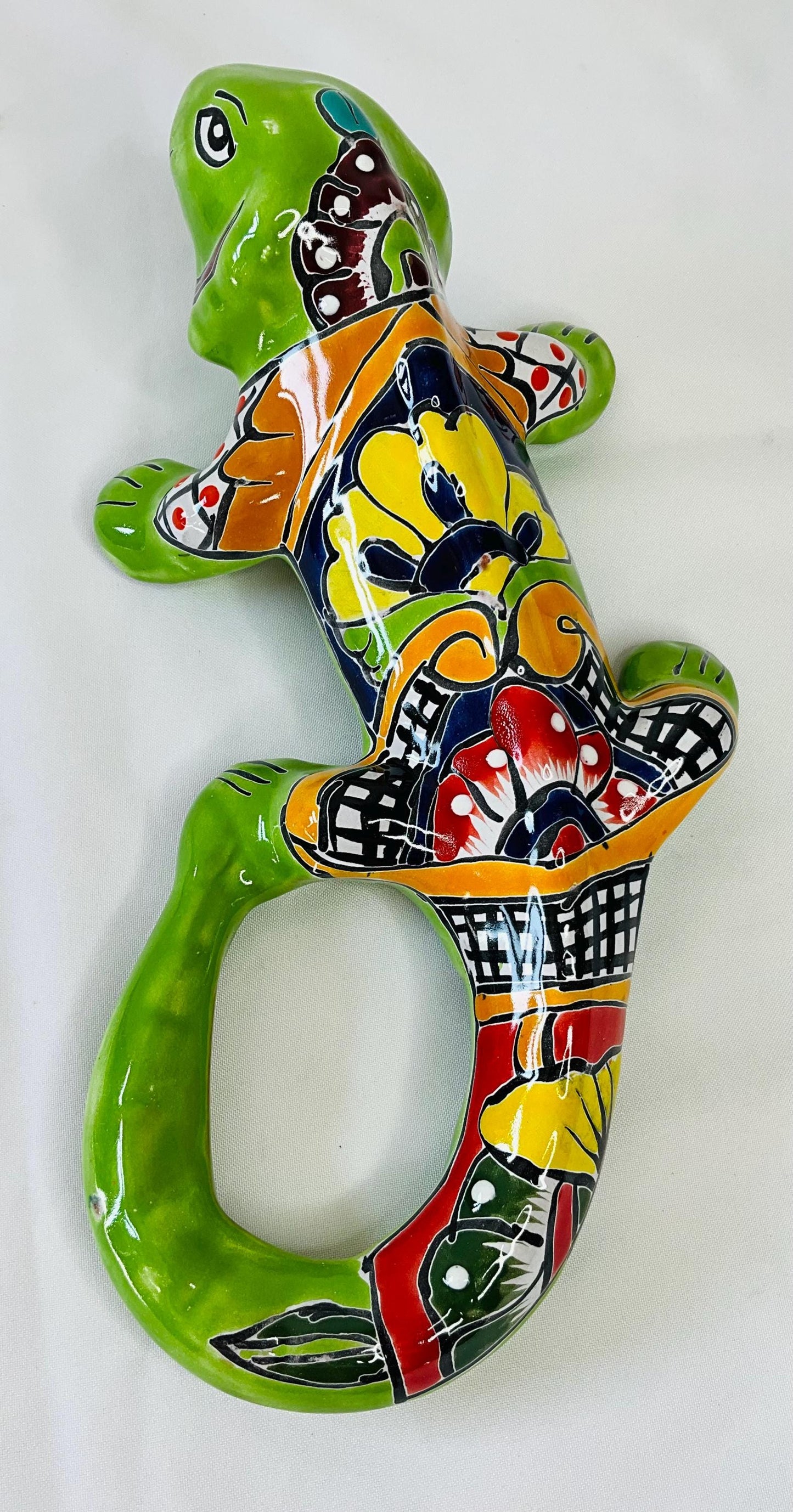 Talavera Iguana Wall Decor: Mexican Folk Art, 13 inch