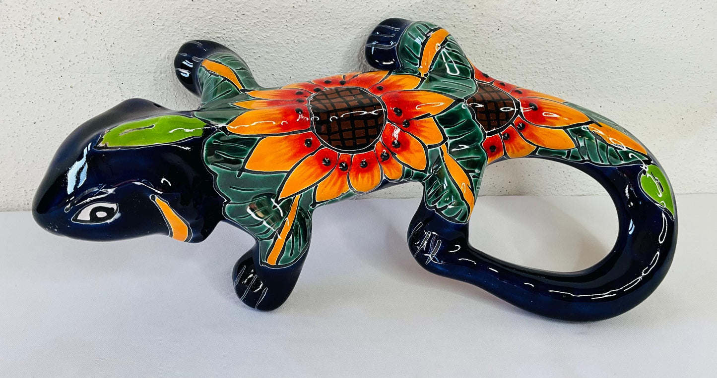 Talavera Iguana Wall Decor: Mexican Folk Art, 13 inch