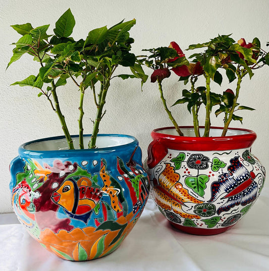 Small flower pot Blue and white Talavera Style