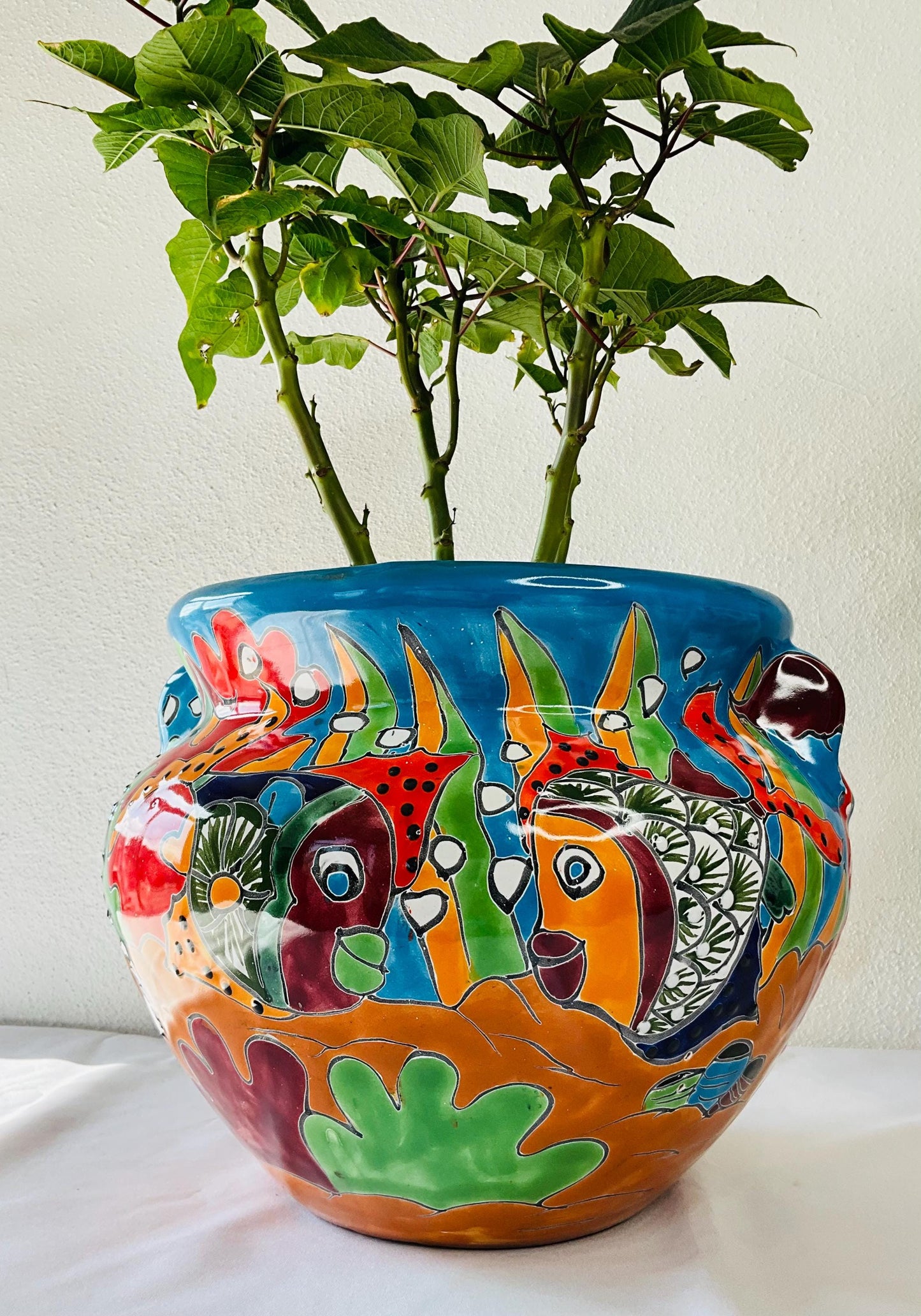 Small flower pot Blue and white Talavera Style