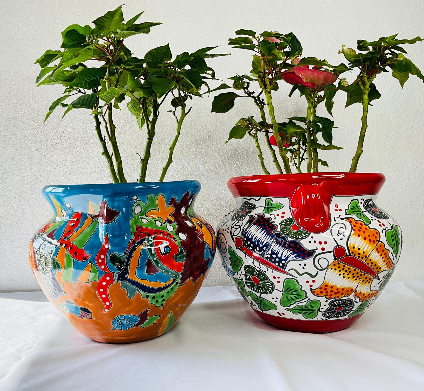 Small flower pot Blue and white Talavera Style