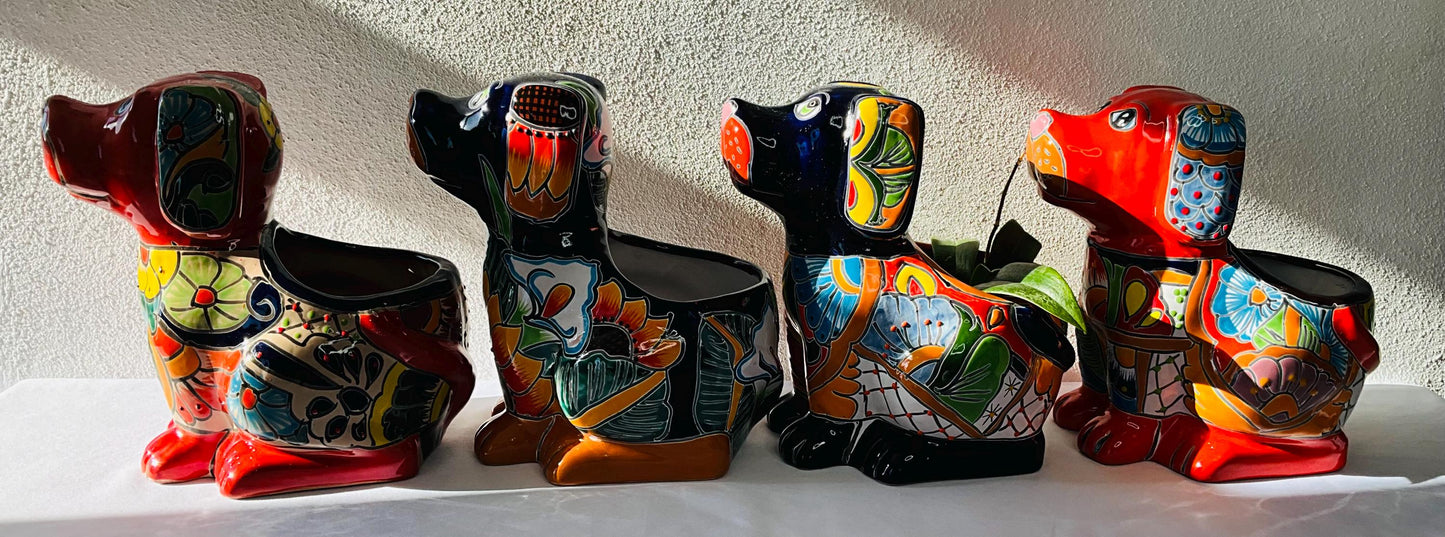 Talavera Dog Pot: Hand-Painted Mexican Planter