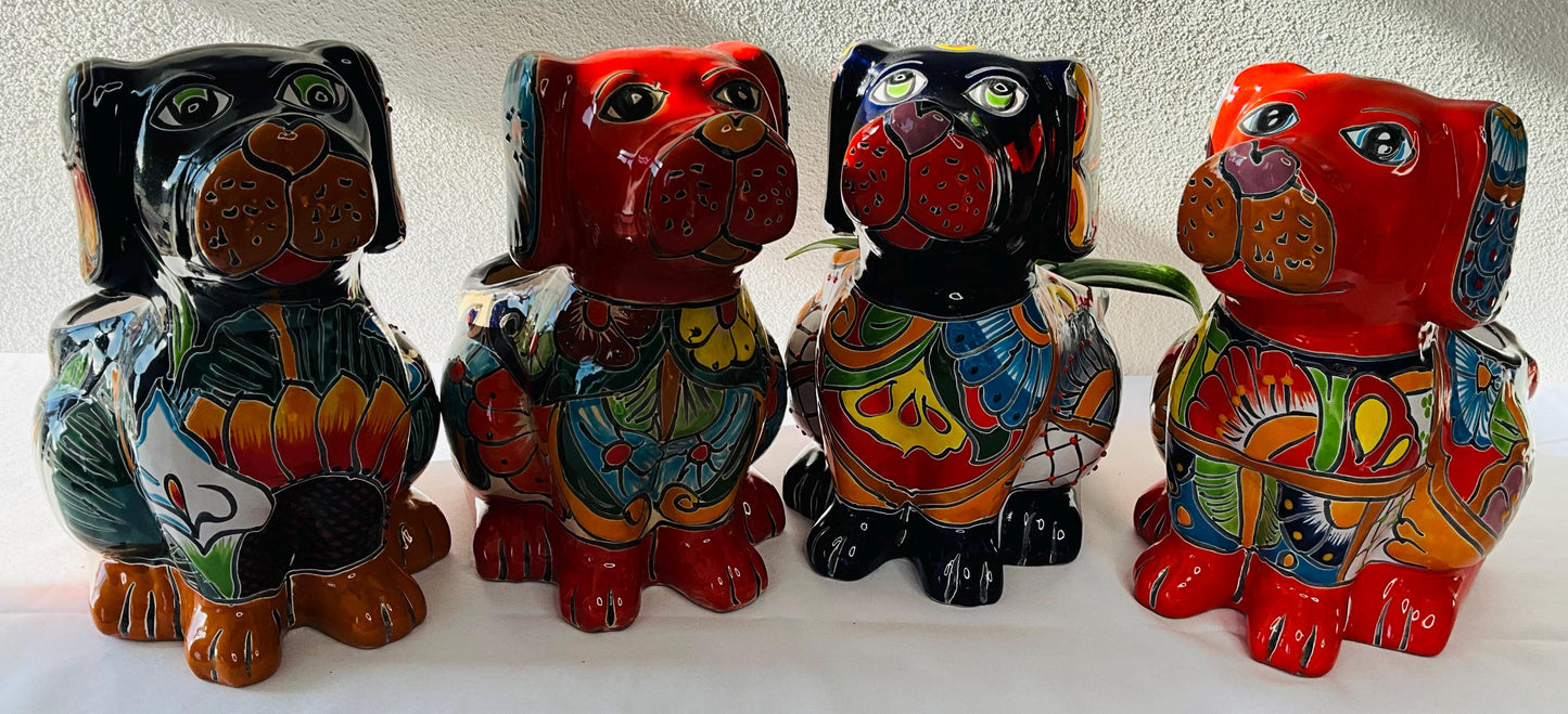 Talavera Dog Pot: Hand-Painted Mexican Planter