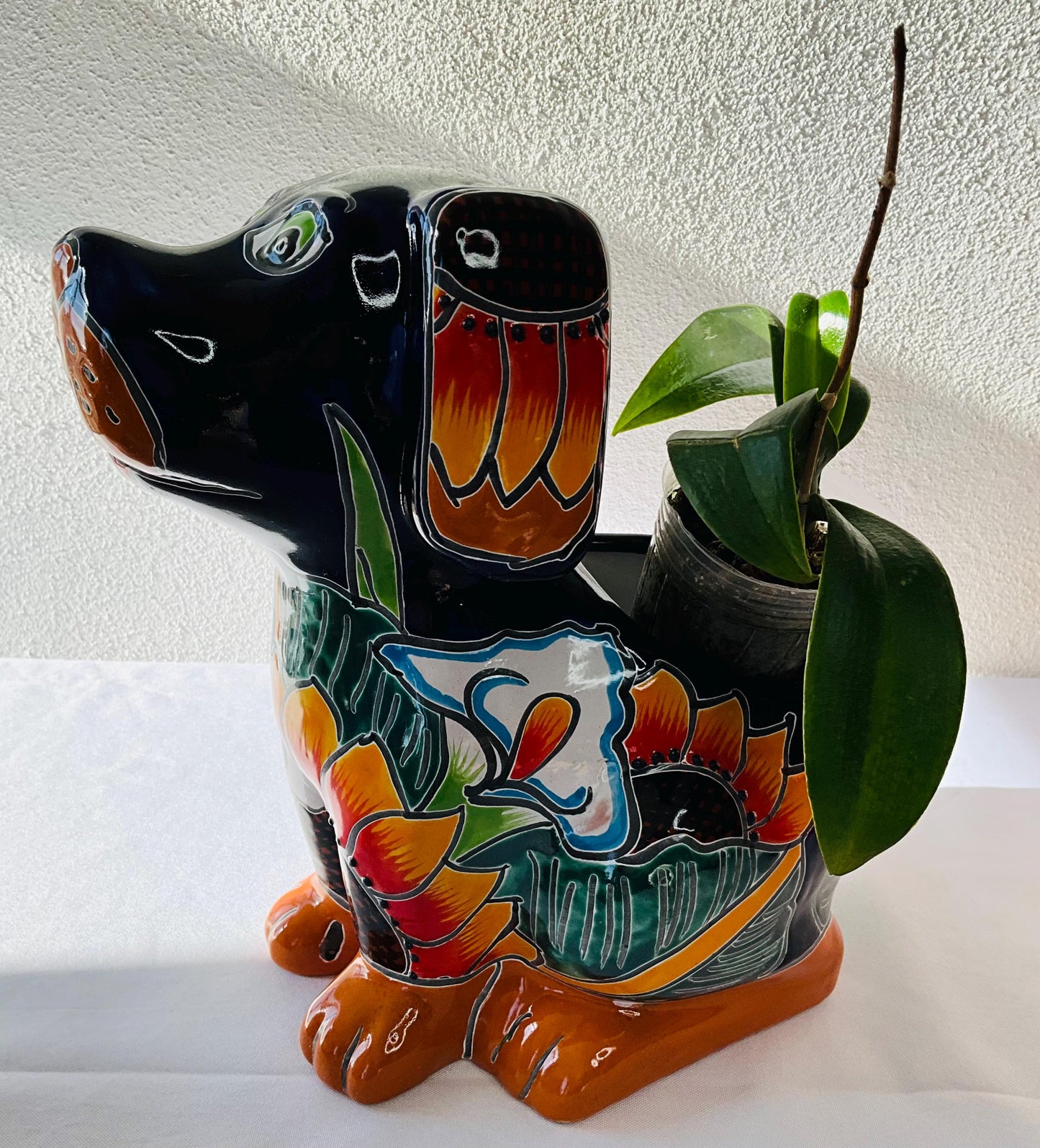Talavera Dog Pot: Hand-Painted Mexican Planter