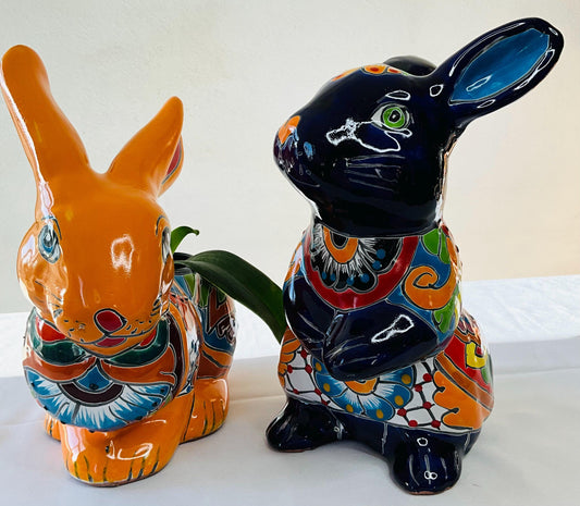 Hand-Painted Talavera Rabbit Pot - Mexican Folk Art Planter
