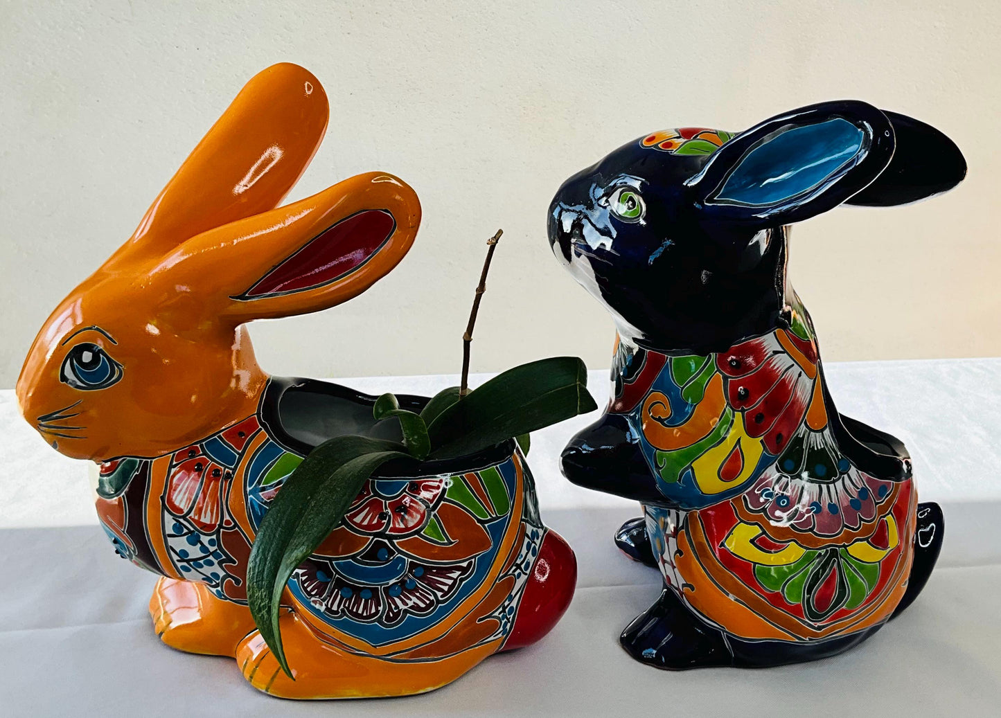 Hand-Painted Talavera Rabbit Pot - Mexican Folk Art Planter