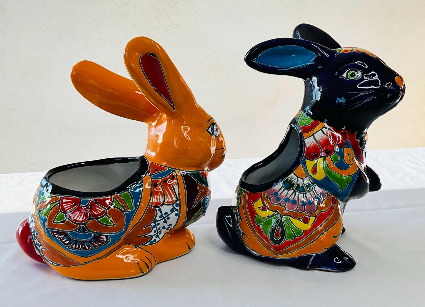 Hand-Painted Talavera Rabbit Pot - Mexican Folk Art Planter