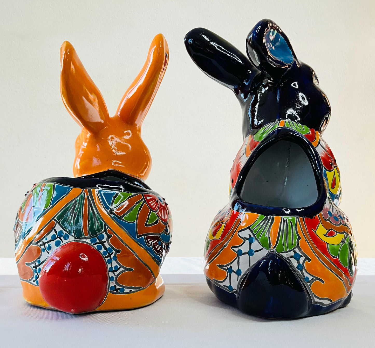 Hand-Painted Talavera Rabbit Pot - Mexican Folk Art Planter