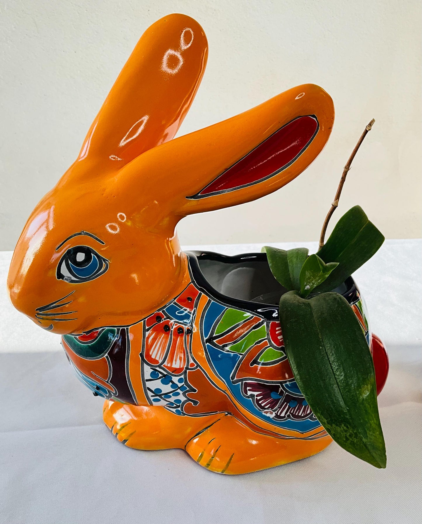 Hand-Painted Talavera Rabbit Pot - Mexican Folk Art Planter