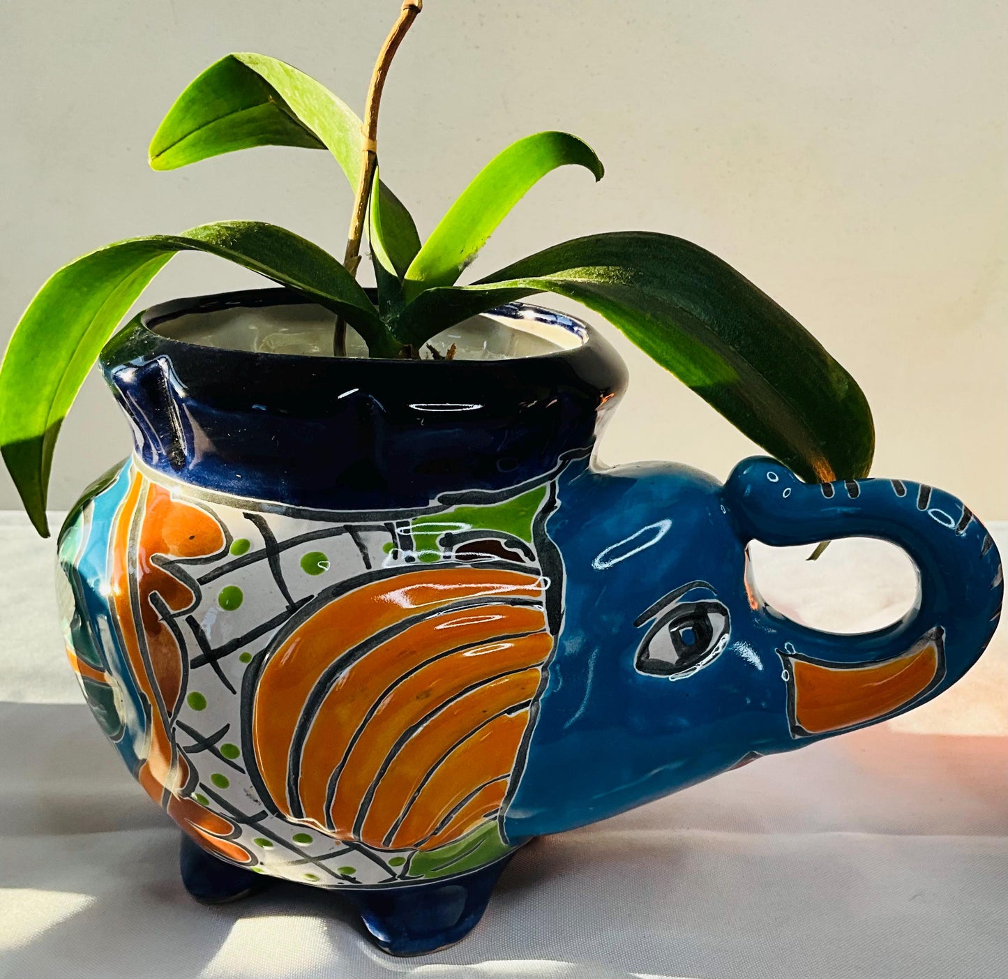 Talavera Elephant Pot: Decorative Indoor Outdoor Planter