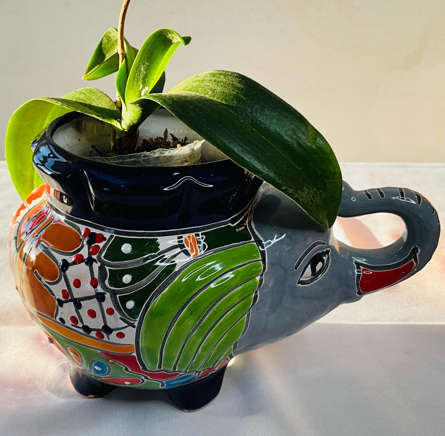 Talavera Elephant Pot: Decorative Indoor Outdoor Planter