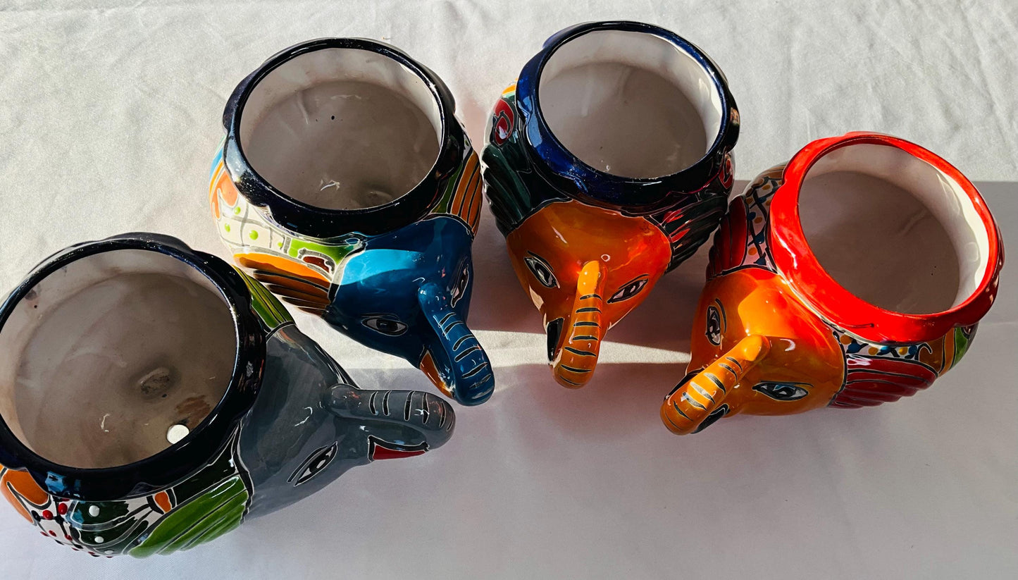 Talavera Elephant Pot: Decorative Indoor Outdoor Planter